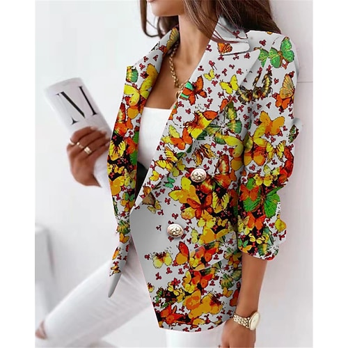 

Women's Blazer Regular with Pockets Coat Green White Yellow Stylish Formal Work Office Fall Winter Double Breasted Turndown Regular Fit S M L XL XXL 3XL