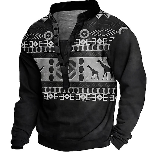 

Men's Unisex Sweatshirt Pullover Button Up Hoodie Brown Black Standing Collar Giraffe Graphic Prints Print Casual Daily Sports 3D Print Streetwear Designer Casual Spring & Fall Clothing Apparel