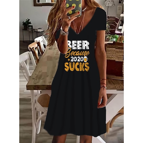 

Women's Casual Dress Shift Dress Short Mini Dress White Black Short Sleeve Print Heart Letter Print Spring Summer V Neck Elegant Casual Vacation 2022 S M L XL XXL 3XL