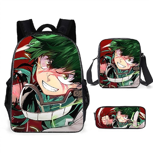 

3d Anime My Hero Academia Schoolbag Pupil Backpack Three-piece Messenger Bag Pencil Case