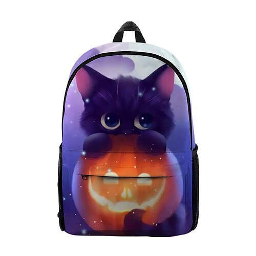 

Unisex Halloween Commuter Backpack Oxford Cloth Cat Large Capacity Breathable Zipper Tiered School Daily Purple