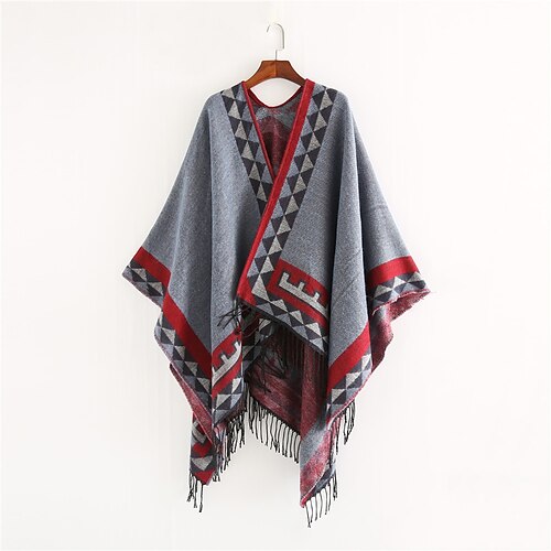 

Women's Shawl Wrap Poncho Ruana Cape Daily Holiday Cotton Polyester Casual Vintage Retro Warm 1 PC
