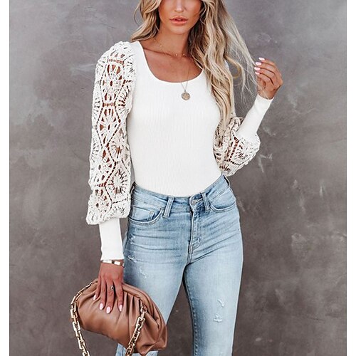 

Chemise Chemisier Femme Noir Blanche Vert Claire Plein Découpé manche longue Bureau Travail Vêtement de rue Décontractées Col Rond Normal Standard S