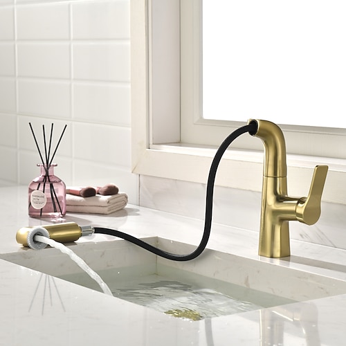

Bathroom Sink Faucet - Rotatable / Pull out / Classic Electroplated / Painted Finishes Centerset Single Handle One HoleBath Taps