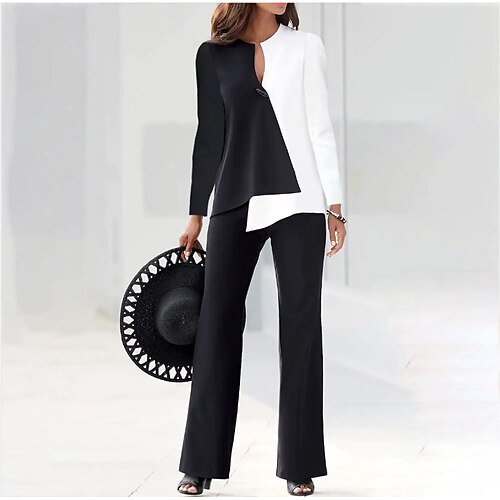 

Women's Streetwear Color Block Casual Daily Two Piece Set Blouse T shirt Tee Pant Cut Out Tops