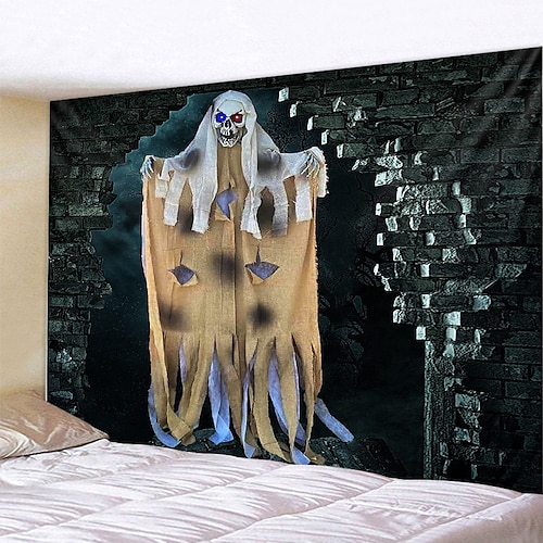 

Halloween Party Tapestry Art Blanket Curtain Hanging Home Bedroom Living Room Decor Pumpkin Ghost Skull
