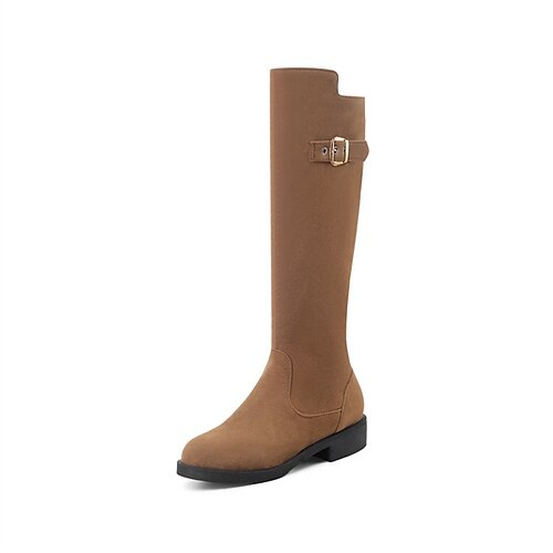 

Women's Boots Daily Knee High Boots Winter Chunky Heel Round Toe Minimalism Nubuck Zipper Solid Colored Camel Light Brown Black