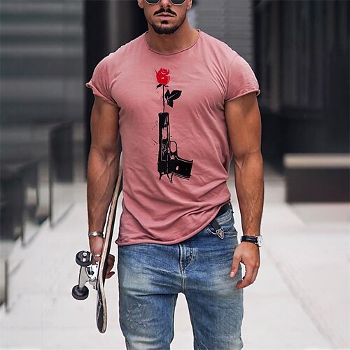 

Men's Unisex T shirt Tee Hot Stamping Graphic Prints Pistol Crew Neck Street Daily Print Short Sleeve Tops Designer Casual Big and Tall Sports Pink / Summer / Summer