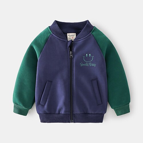 

Kids Boys Jacket Outerwear Letter Long Sleeve Coat Street Cotton Active Cool Navy Blue Winter Fall 2-6 Years