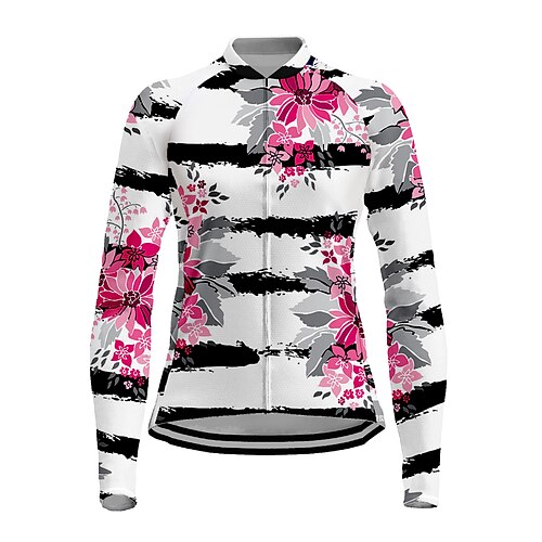 

21Grams Women's Cycling Jersey Long Sleeve Bike Top with 3 Rear Pockets Mountain Bike MTB Road Bike Cycling Breathable Quick Dry Moisture Wicking Reflective Strips White Stripes Floral Botanical