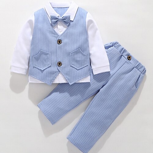 

2 Pieces Kids Boys Tank & Pants Clothing Set Outfit Stripe Sleeveless Cotton Set Vacation Fashion Preppy Style Winter Fall 1-5 Years Light Blue Black khaki