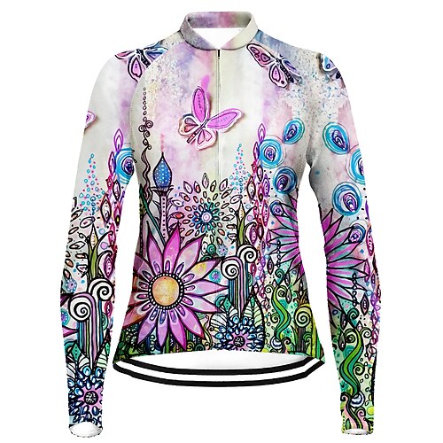 

21Grams Women's Cycling Jersey Long Sleeve Bike Top with 3 Rear Pockets Mountain Bike MTB Road Bike Cycling Breathable Quick Dry Moisture Wicking Reflective Strips Rosy Pink Floral Botanical