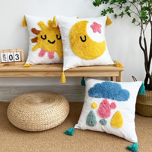 

1 pc Tufted Pillow Cover Sun Moon Square Zipper Traditional Classic for Bedroom Livingroom Sofa Couch