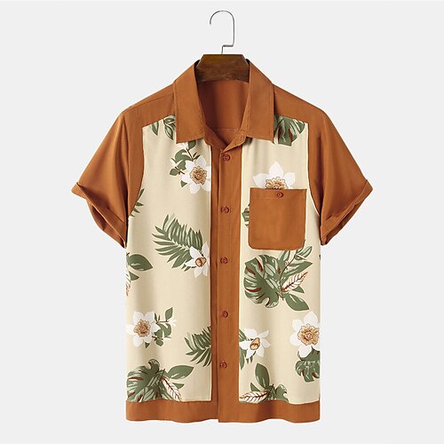 

Men's Shirt 3D Print Floral Turndown Street Casual Button-Down Print Short Sleeves Tops Designer Casual Fashion Breathable Brown / Summer