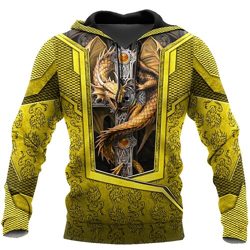 

Men's Unisex Hoodie Pullover Hoodie Sweatshirt Dragon Graphic Prints Print Hooded Daily Sports 3D Print Designer Casual Hoodies Sweatshirts Long Sleeve Yellow