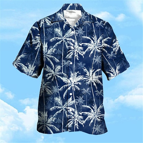 

Men's Shirt Graphic Shirt Coconut Tree Turndown Blue 3D Print Outdoor Street Short Sleeve Button-Down Print Clothing Apparel Fashion Designer Casual Breathable / Summer / Spring / Summer