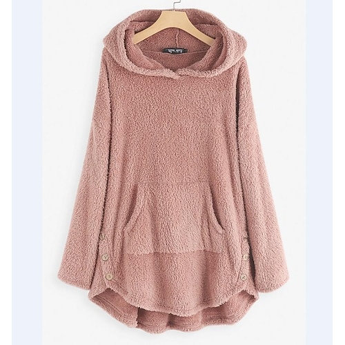 

Women's Hoodie Sweatshirt Pullover Pullover Sherpa Fleece Teddy Front Pocket claret Pink khaki Solid Color Street Hoodie Long Sleeve Fleece S M L XL 2XL XXXL / Fleece lined