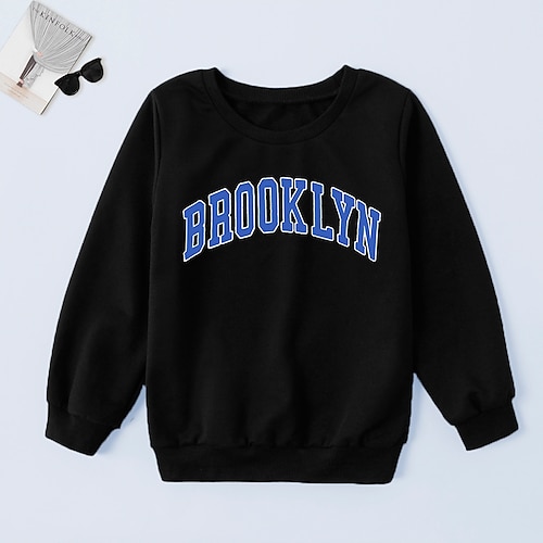 

Kids Unisex Sweatshirt Letter Daily Long Sleeve Crewneck Neutral 3-8 Years Fall Black