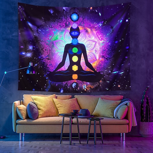 

Blacklight UV Reactive Tapestry Chakra Bohemian Psychedelic Luminous Background Cloth Dormitory Decoration Hanging Cloth