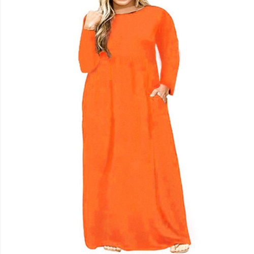 

Women's Plus Size Holiday Dress Solid Color Crew Neck Ruched Long Sleeve Fall Spring Casual Maxi long Dress Daily Holiday Dress