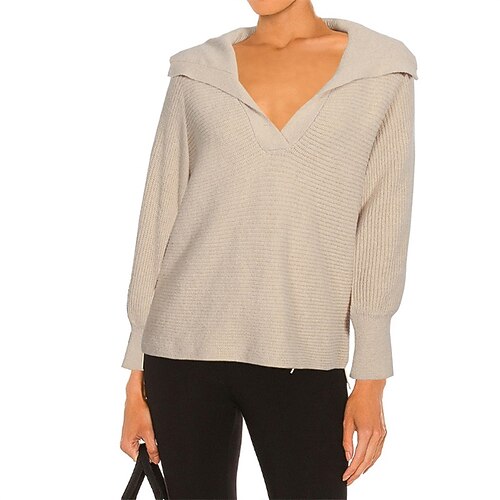 

Women's Pullover Sweater Jumper Ribbed Knit Knitted Braided Pure Color V Neck Stylish Casual Daily Holiday Fall Winter Khaki S M L / Long Sleeve