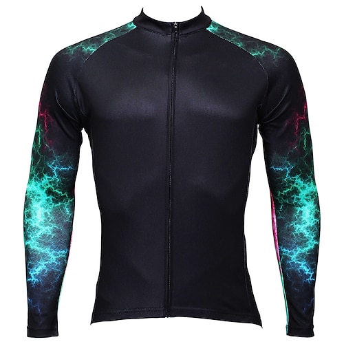 

21Grams Men's Cycling Jersey Long Sleeve Bike Top with 3 Rear Pockets Mountain Bike MTB Road Bike Cycling Breathable Quick Dry Moisture Wicking Reflective Strips Black Blue Lightning Polyester Spandex