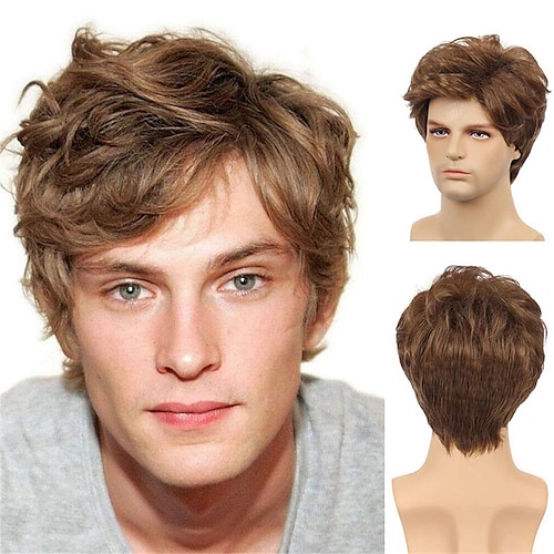 

Synthetic Wig Curly With Bangs Machine Made Wig Short Brown Synthetic Hair Men's Soft Party Easy to Carry Brown / Daily Wear / Party / Evening / Daily