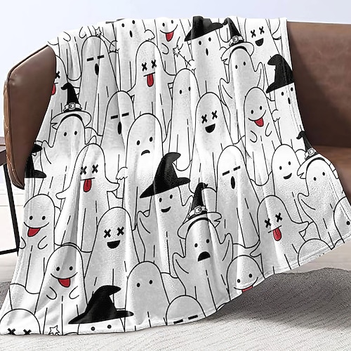 

Manta de forro polar de franela con estampado de fantasmas de Halloween, suave y esponjosa, cálida, cómoda, plegable, manta de sherpa, regalos de Halloween para niños, mujeres y adultos, utilizada