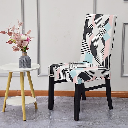 

1 Piece Stretch Spandex Dining Chair Cover, Geometric Printed Chair Cover, Chair Protector Cover Seat Slipcover with Elastic Band for Dining Room,Wedding, Ceremony, Banquet,Home Decor