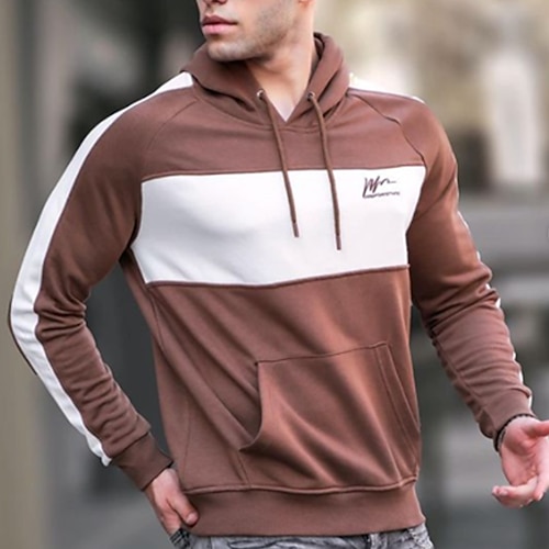 

Men's Pullover Hoodie Sweatshirt Full Zip Hoodie Graphic Patterned Letter Pocket Sports Outdoor Daily Sports Basic Casual Hoodies Sweatshirts Coffee