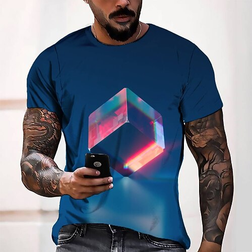

Men's T shirt Tee Tee Graphic Round Neck Green Blue Yellow Orange Red 3D Print Casual Daily Short Sleeve 3D Print Clothing Apparel Fashion Cool Designer Comfortable / Summer / Summer