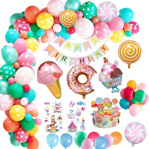 

1 set Birthday Stars Candy Happy Birthday Banner Garland Balloon for Gift Decoration Party 30 inch Paper Emulsion