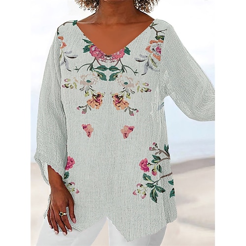 

Women's Plus Size Tops Blouse Shirt Floral Bird Print Long Sleeve V Neck Streetwear Daily Vacation Chiffon Fall Winter White Black