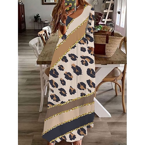 

Women's Linen Dress Shift Dress Maxi long Dress Light Yellow Black Long Sleeve Print Print Fall Winter Crew Neck Basic Casual Loose 2022 2XS XS S M L XL XXL 3XL 4XL 5XL / Cotton / Casual Dress