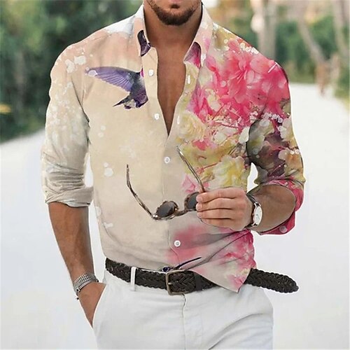 

Men's Shirt 3D Print Floral Turndown Street Casual Button-Down Print Long Sleeve Tops Casual Fashion Breathable Pink