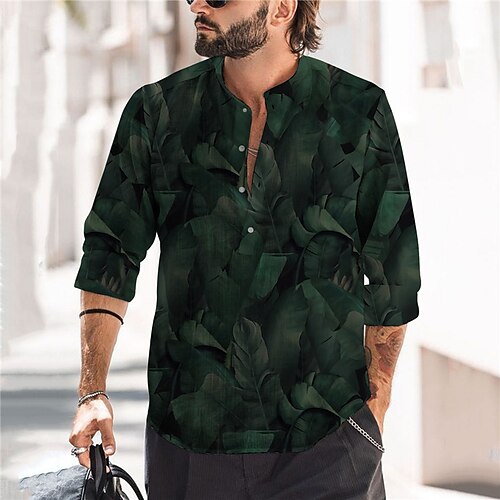 

Men's Shirt 3D Print Graphic Patterned Collar Street Daily 3D Print Button-Down Long Sleeve Tops Lightweight Casual Fashion Classic Dark Green