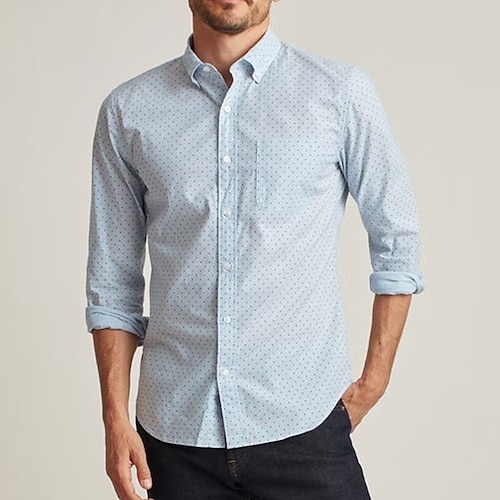

Men's Shirt 3D Print Polka Dot Turndown Street Casual Button-Down Print Long Sleeve Tops Business Casual Fashion Breathable Blue