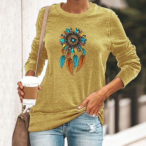 

Women's Basic Print Simple Basic Animals Round Neck Regular Spring & Fall Blue Yellow Dark Green Dark Blue Black