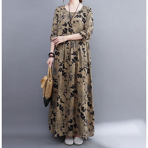 

Women's Casual Dress Swing Dress Long Dress Maxi Dress Light Pink Green Blue Long Sleeve Floral Print Winter Fall Crew Neck Winter Dress Fall Dress Loose Fit 2022 M L XL XXL