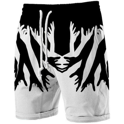 

Men's Designer Classic Style Shorts Beach Shorts 3D Print Drawstring Elastic Waist Short Pants Casual Daily Micro-elastic Graphic Patterned Hand Breathable Soft Mid Waist White / Black S M L XL XXL