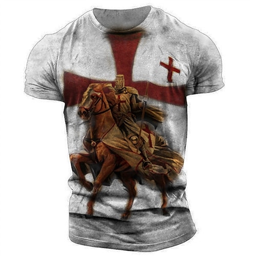 

Men's Unisex T shirt Tee Horse Templar Cross Graphic Prints Cross Crew Neck Khaki Gray White 3D Print Outdoor Street Short Sleeve Print Clothing Apparel Vintage Sports Designer Casual