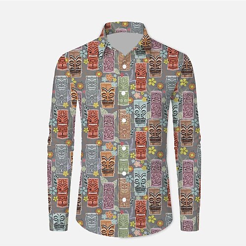 

Men's Shirt 3D Print Graphic Turndown Street Casual Button-Down Print Long Sleeve Tops Casual Fashion Breathable Gray