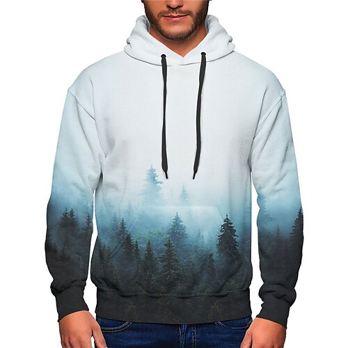 

Men's Unisex Hoodie Pullover Hoodie Sweatshirt Color Block Graphic Prints Tree Pocket Print Hooded Sports Outdoor Daily Sports 3D Print Basic Casual Hoodies Sweatshirts Long Sleeve Blue