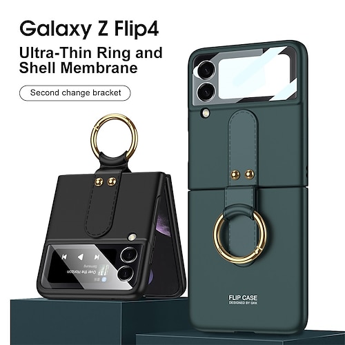 

Phone Case For Samsung Galaxy Flip Z Flip 4 Portable Ring Holder Full Body Protective Solid Colored TPU