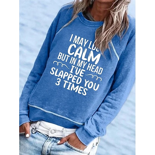 

Women's Sweatshirt Pullover Graphic Text Monograms Print Daily Weekend Hot Stamping Active Streetwear Hoodies Sweatshirts Blue