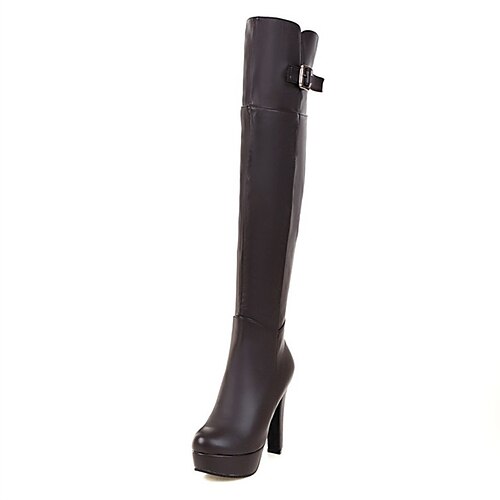

Women's Boots Daily Over The Knee Boots Winter High Heel Chunky Heel Round Toe Minimalism PU Leather Zipper Solid Colored Dark Brown Black