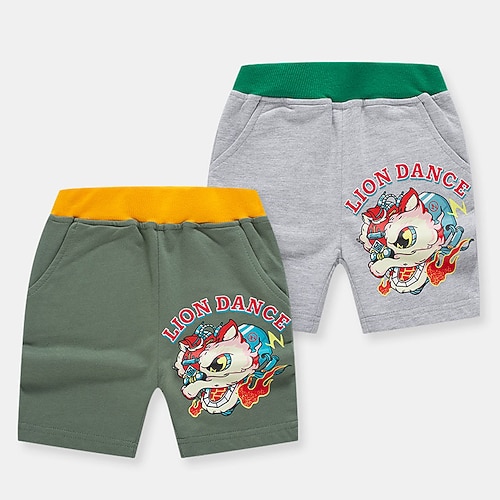 

Kids Boys Shorts Green Gray Lion Spring Summer Active Sport 3-10 Years