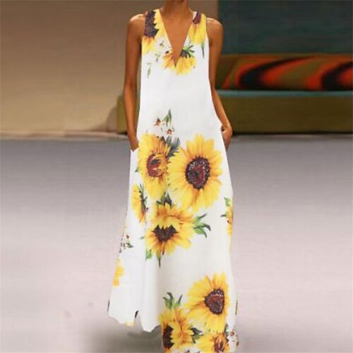 

Women's Swing Dress BohoDress Maxi long Dress Green White Black Blue Red Sleeveless Floral Cold Shoulder Print Spring Summer V Neck Casual Fashion Boho 2022 S M L XL XXL 3XL 4XL 5XL