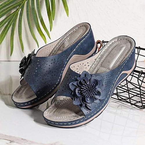 

Women's Slippers Wedge Sandals Comfort Shoes Outdoor Slippers Outdoor Daily Beach Summer Flower Wedge Heel Open Toe Classic Casual Walking Shoes PU Leather Faux Leather Loafer Solid Color Solid