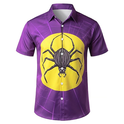 

Men's Shirt Animal Spider Turndown Purple Short Sleeves 3D Print Outdoor Halloween Button-Down Print Tops Vintage Cool Designer Casual / Summer / Spring / Summer